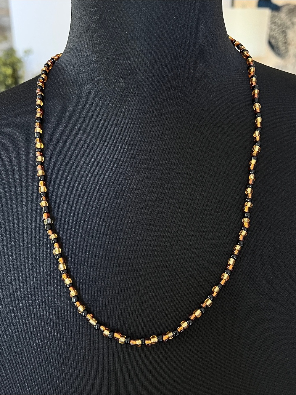 Gold, Black and Amber Beaded Women's Necklace